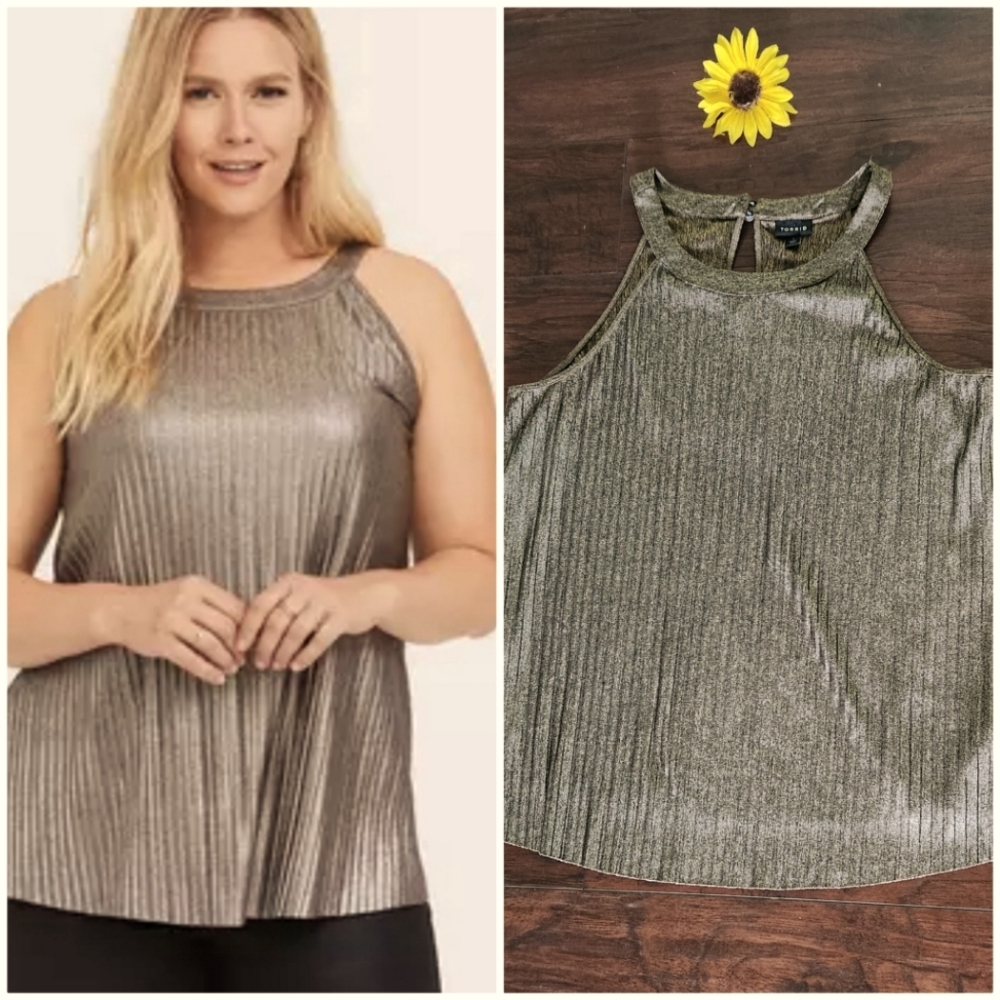 TORRID Pleated Metallic Knit High Neck Tank